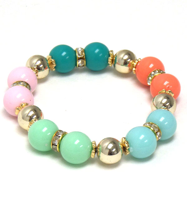 Multi acrylic and metal ball mix stretch bracelet