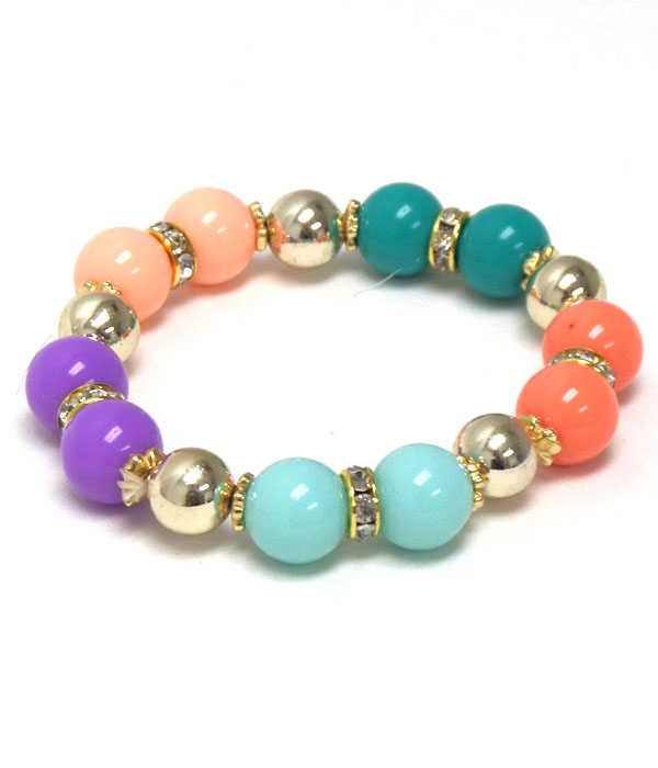 Multi acrylic and metal ball mix stretch bracelet