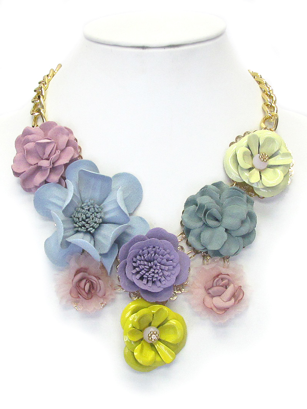 Multi fabric corsage deco bib necklace