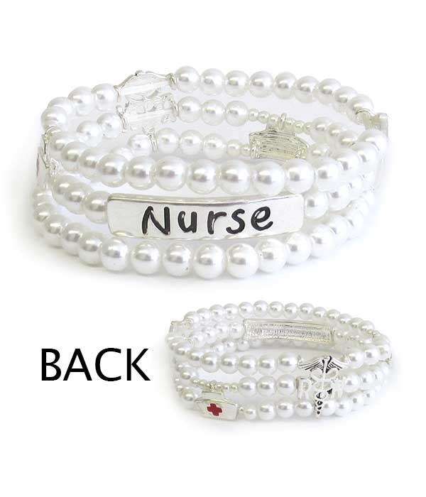 MULTI LAYER PEARL STRETCH BRACELET - NURSE