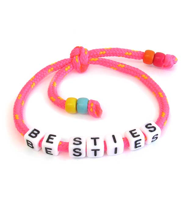 WORD BLOCK CORD PULL TIE BRACELET - BESTIES