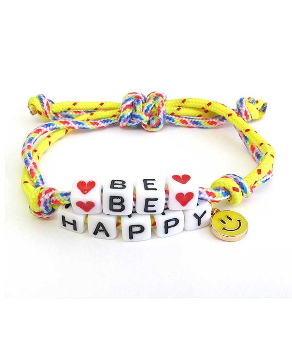 WORD BLOCK CORD PULL TIE BRACELET - BE HAPPY