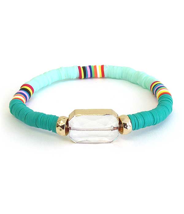 Facet glass and chip bead stretch bracelet