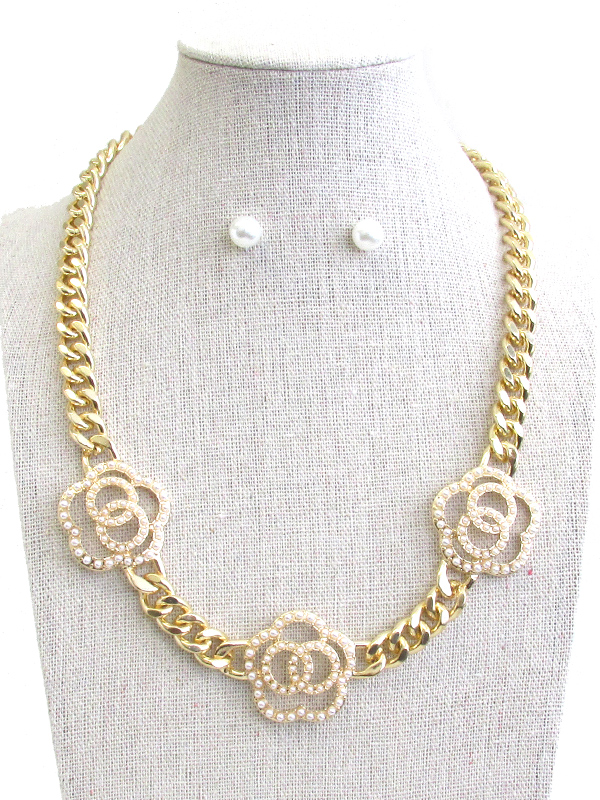 CHUNKY CUBAN CHAIN AND FLOWER NECKLACE SET