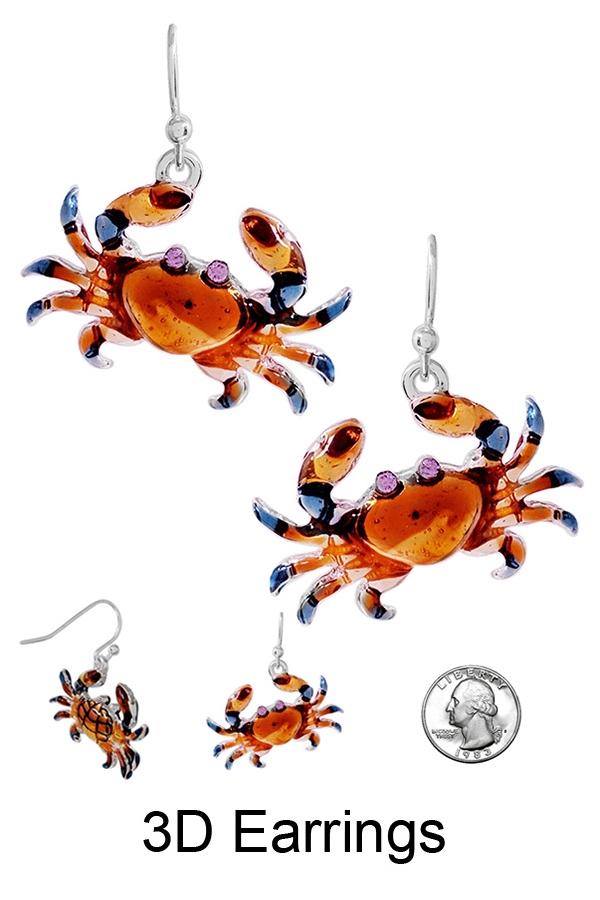 SEALIFE THEME 3D EPOXY EARRING - CRAB