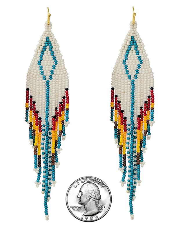 HANDMADE MULTI SEEDBEAD LONG TASSEL DROP EARRING