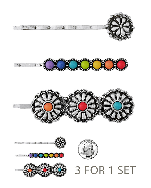 Western theme turquoise 3 hair pin set