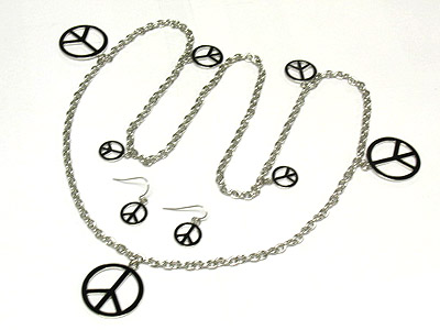 Multi enamel peace charm long necklace and earring set 