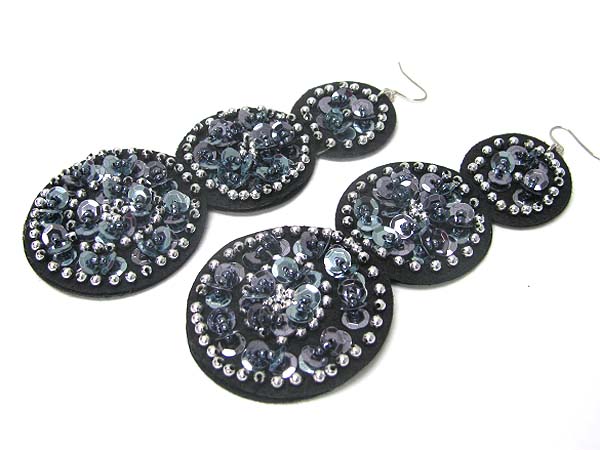 Beads and sequin deco tri round fabric drop earring