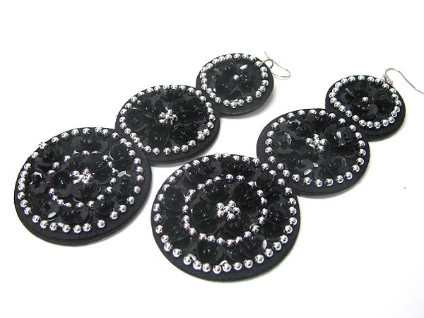 Beads and sequin deco tri round fabric drop earring