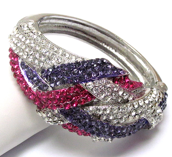 Crystal pave woven metal hinge bangle