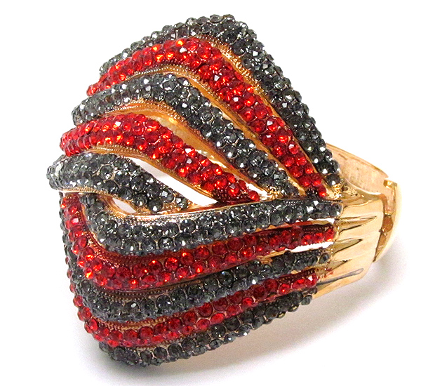 Crystal pave multi line deco hinge bangle