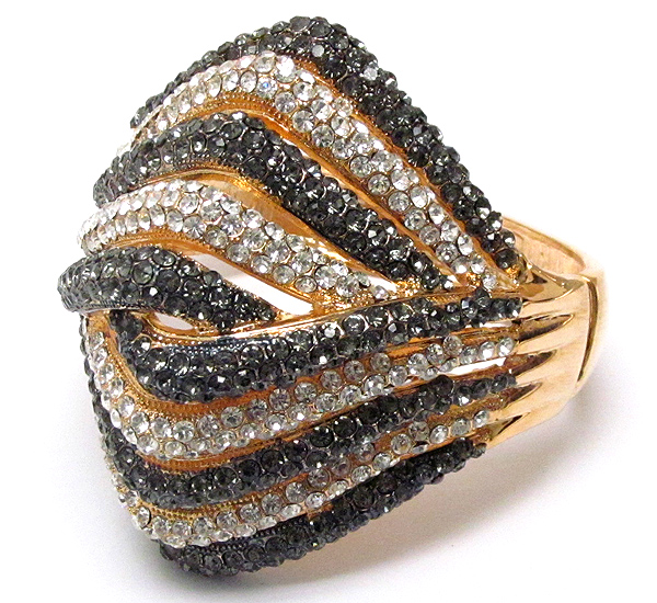 Crystal pave multi line deco hinge bangle