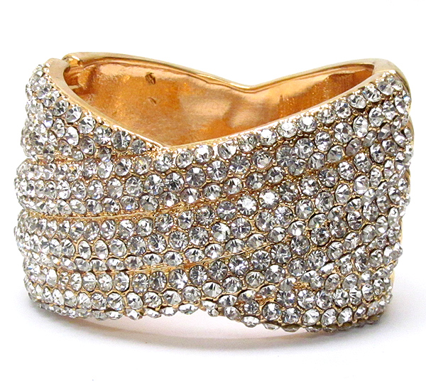 Crystal pave multi line deco hinge bangle
