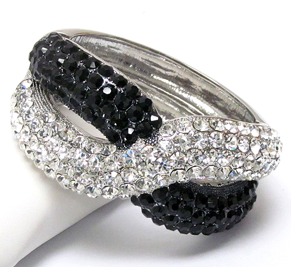Crystal pave crossing line deco hinge bangle