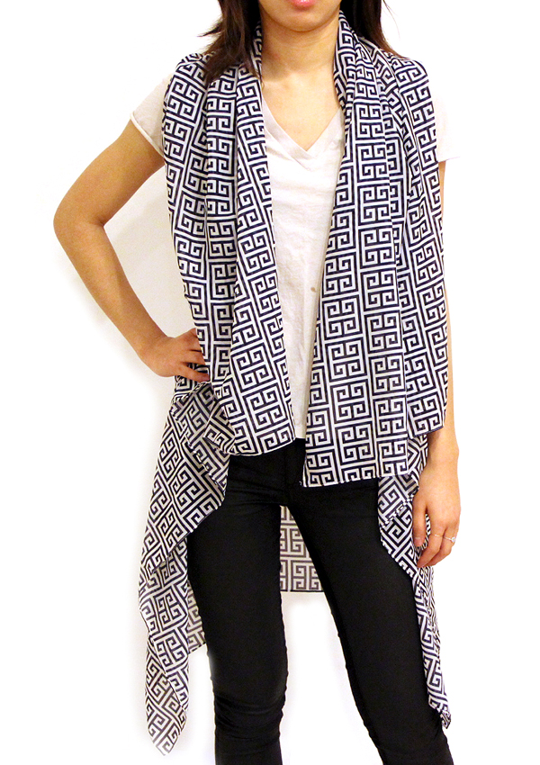 Greek key pattern print ruana