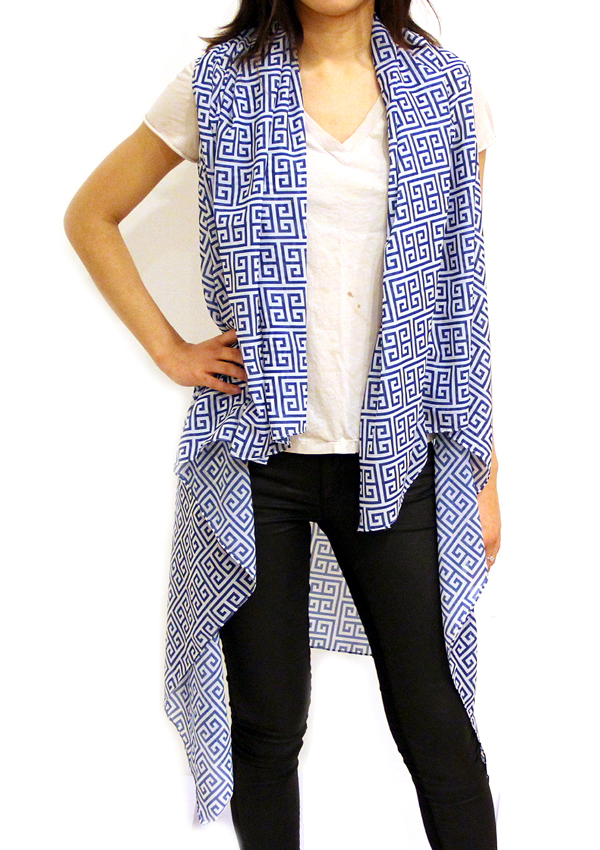 Greek key pattern print ruana