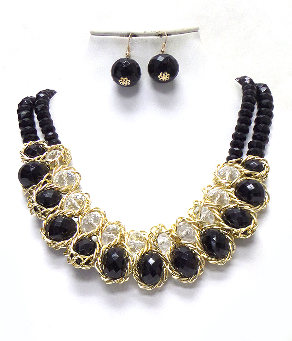 Multi glass beads link necklace set