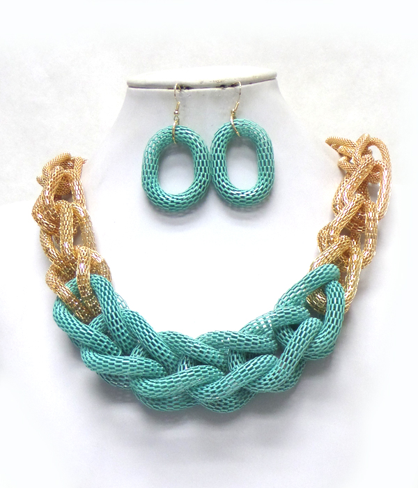 Double color mesh chain necklace set
