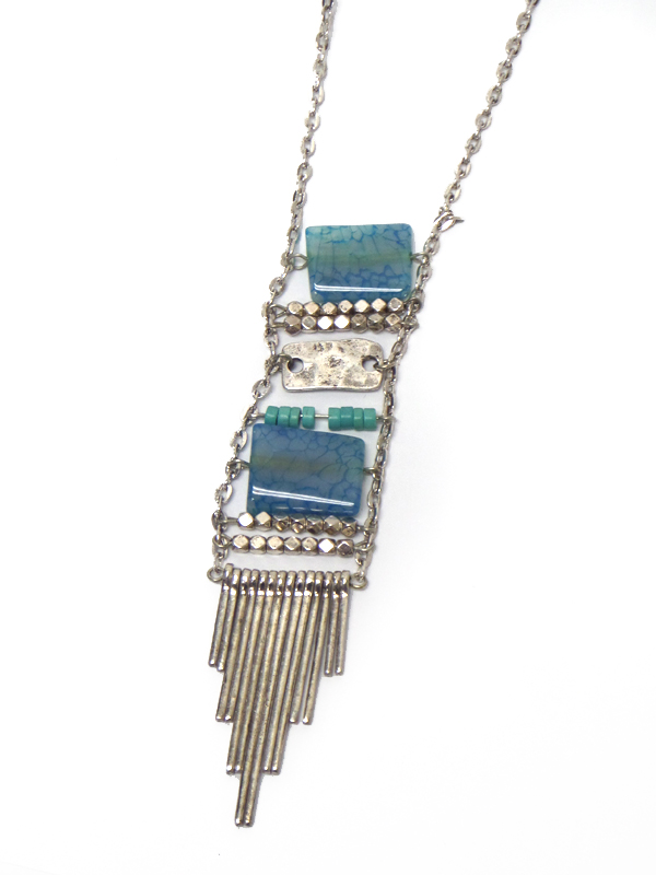 Semi precious stone and metal bar long necklace