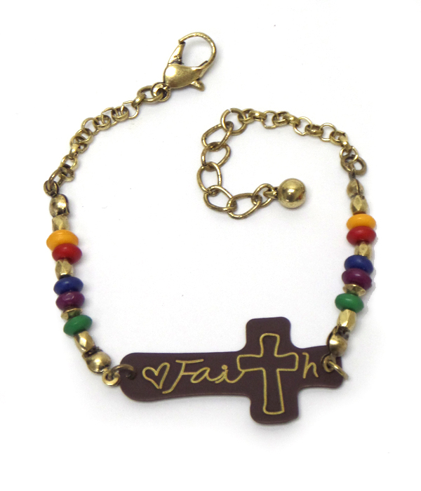 Multi beads and message cross bracelet - faith