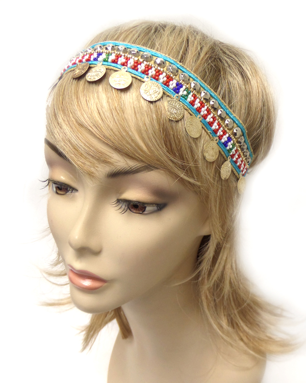 Handmade seedbead and coin drop headband