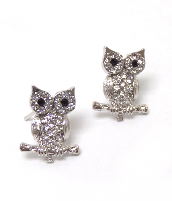 Made in korea whitegold plating crystal owl earring