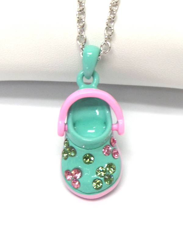 Made in korea whitegold plating crystal crocs pendant necklace