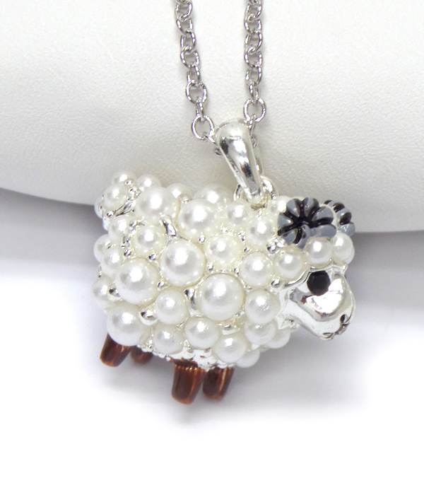 Made in korea whitegold plating pearl lamb pendant necklace