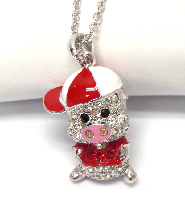 WHITEGOLD PLATING PIGGY PENDANT NECKLACE