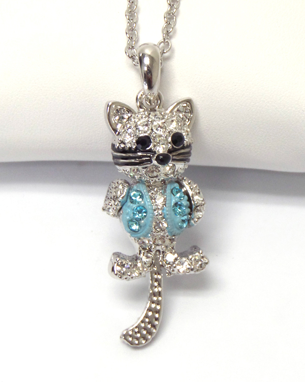 Made in korea whitegold plating cat pendant necklace