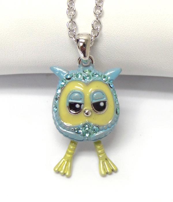 Made in korea whitegold plating owl pendant necklace