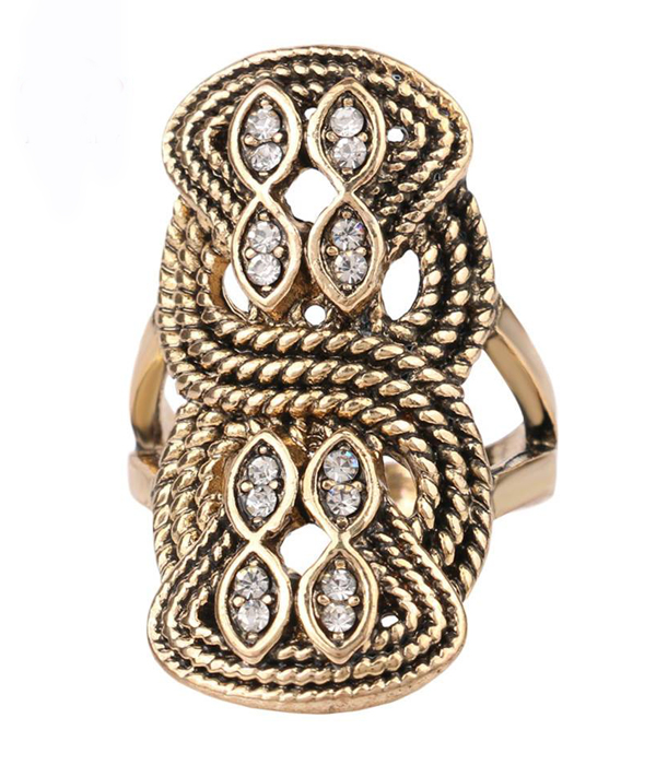 Crystal stud metal textued ring