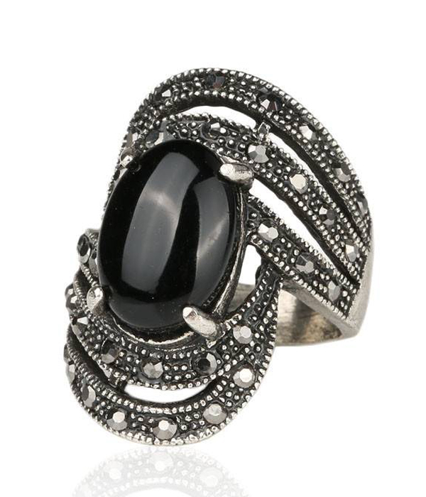 Big eye stone marcasite look ring