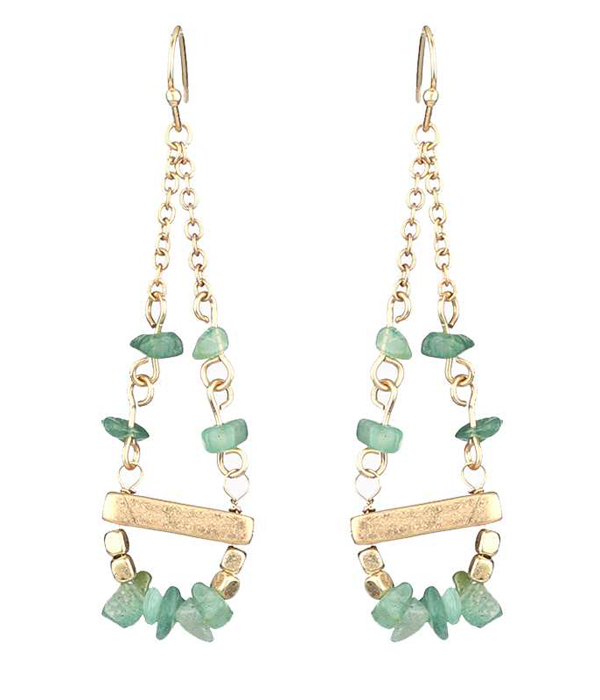 Semi precious stone and metal bar drop earring