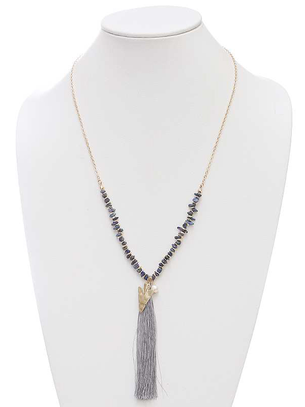 SEED BEAD AND LONG TASSEL DROP NECKLACE