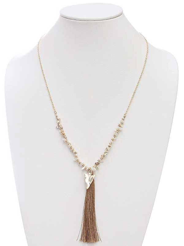 Seed bead and long tassel drop necklace