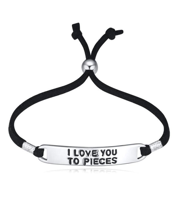 Love message leatherette pull tie bracelet - i love you to pieces