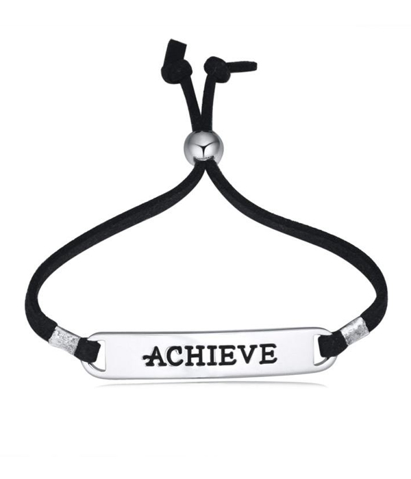 Inspiration message leatherette pull tie bracelet - achieve