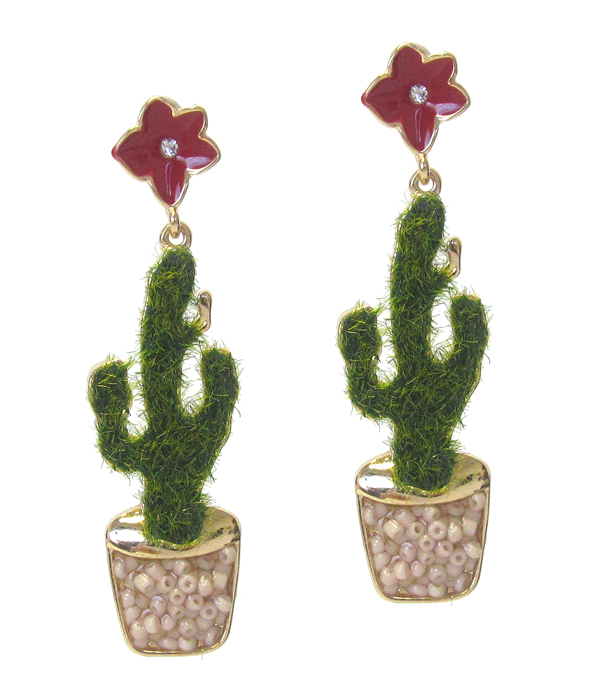 Epoxy flower and cactus earring