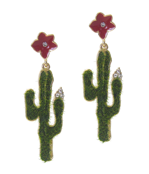 Epoxy flower and cactus earring
