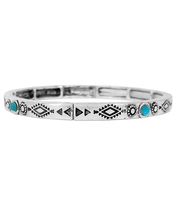 DESIGNER TEXTURED TURQUOISE STACKABLE STRETCH BRACELET