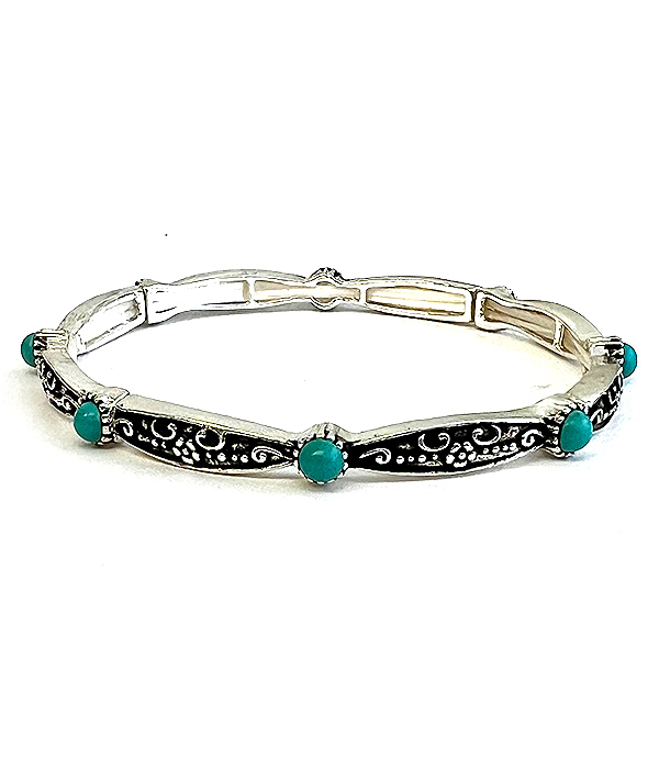 DESIGNER TEXTURED TURQUOISE STACKABLE STRETCH BRACELET