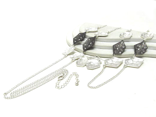 Crystal metal designer style fashion long chain necklace earring set