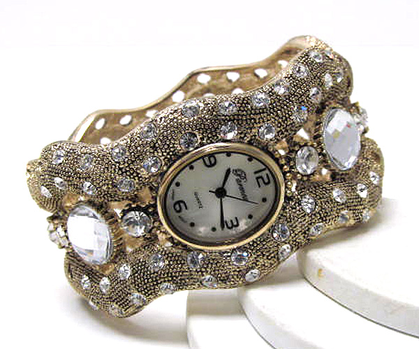 Crystal stud casting metal stretch fashion watch bracelet