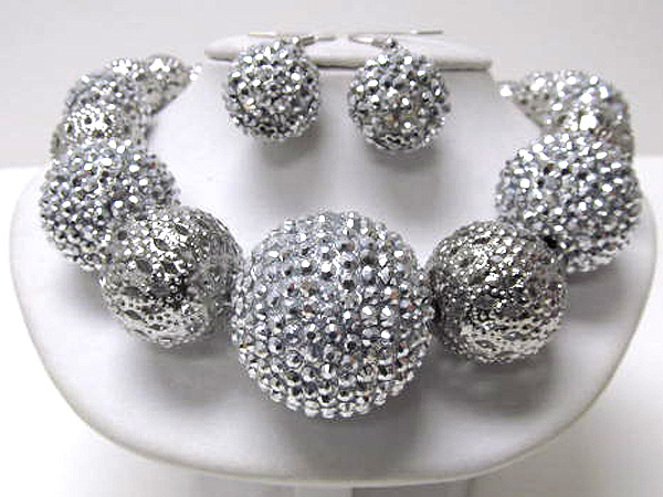 Multi fire balls and metal fashion balls chain necklace earring set