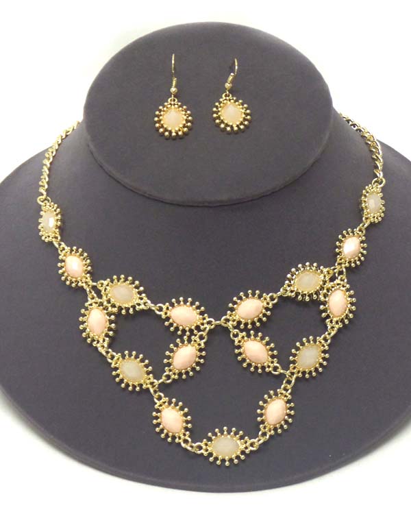 FACET STONE AND METAL FILIGREE STATEMENT NECKLACE EARRING SET