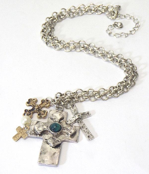 Vintage metal and religious inspiration multi cross pendant necklace