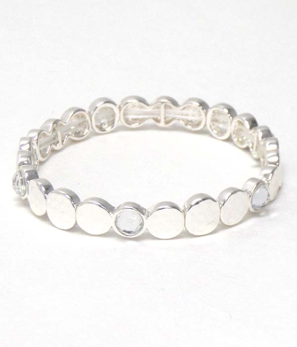 Facet stone accent multi metal disk link stackable stretch bracelet