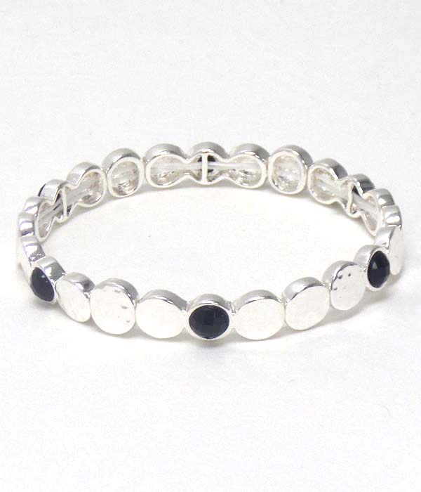 Facet stone accent multi metal disk link stackable stretch bracelet